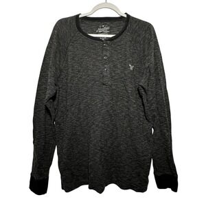 American Eagle Heritage Thermal Long Sleeve Henley Shirt Charcoal Heather XL‎